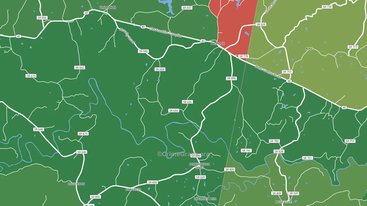 Penhook, VA Map of Vehicle Theft Rates