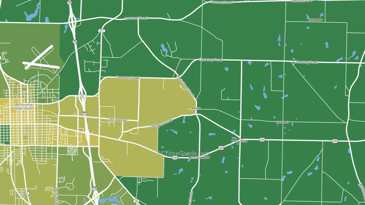 Penia, GA Map of Vehicle Theft Rates