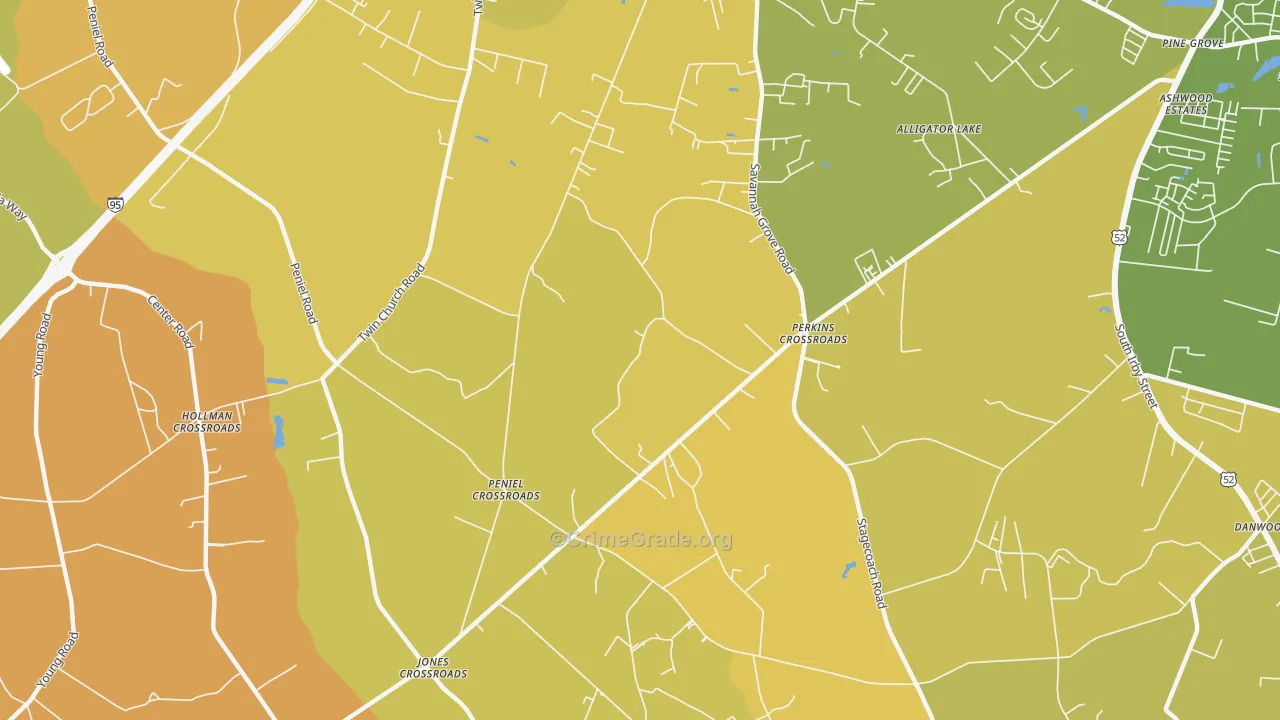 Peniel Crossroads, SC Map of Vehicle Theft Rates
