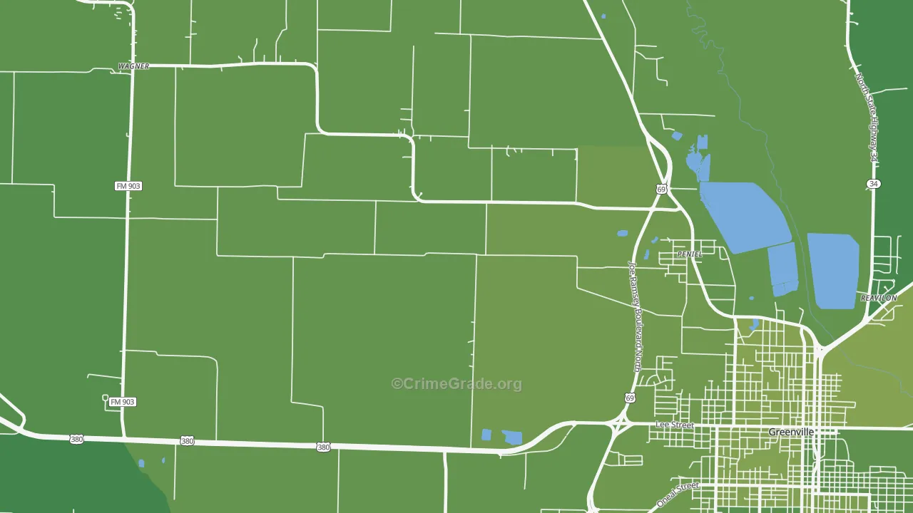 Peniel, TX Map of Vehicle Theft Rates
