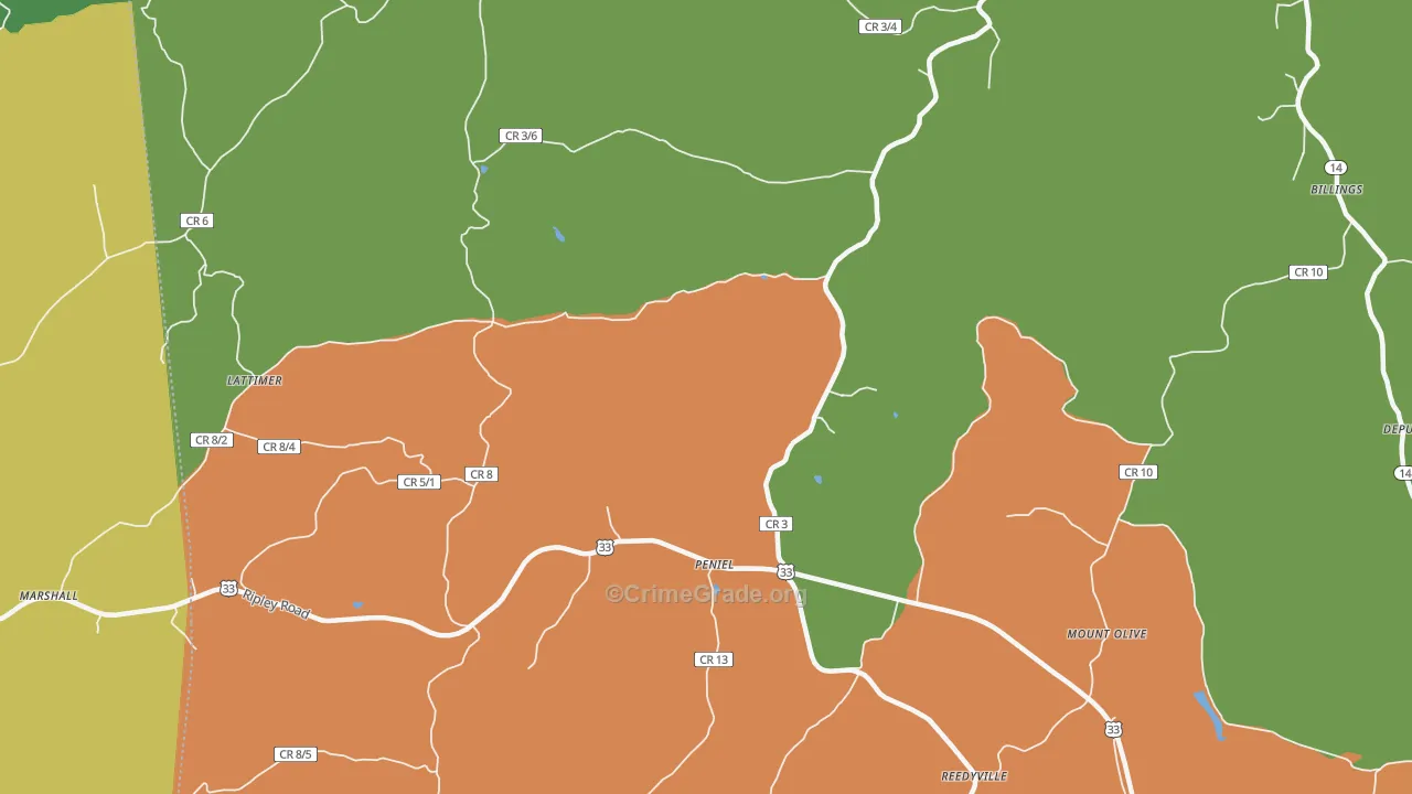 Peniel, WV Map of Vehicle Theft Rates