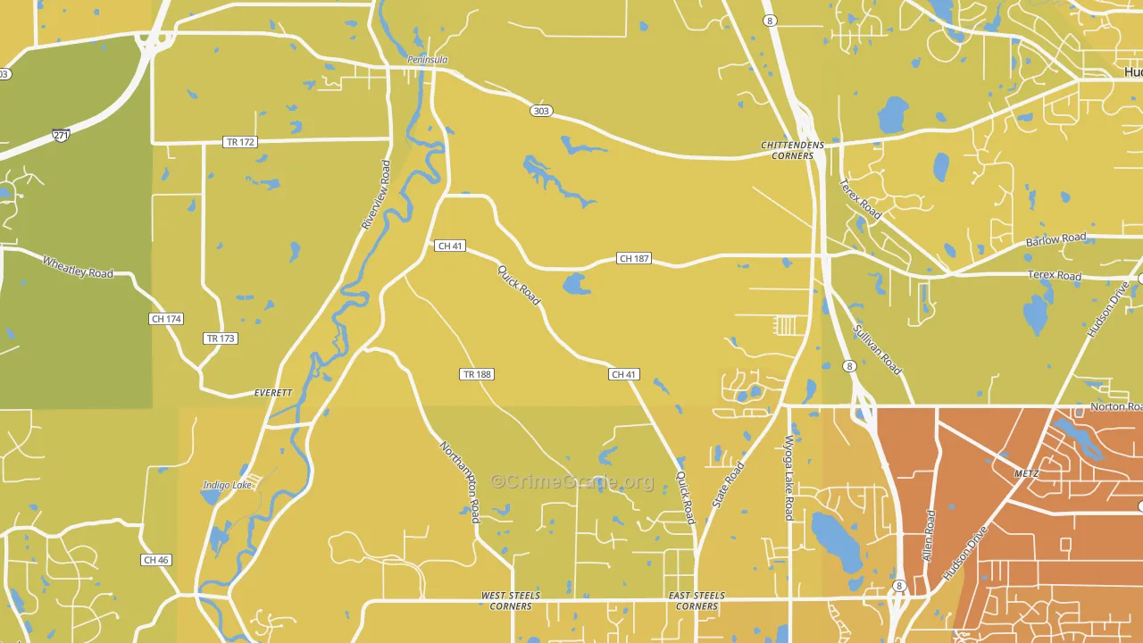 Peninsula, OH Map of Vehicle Theft Rates