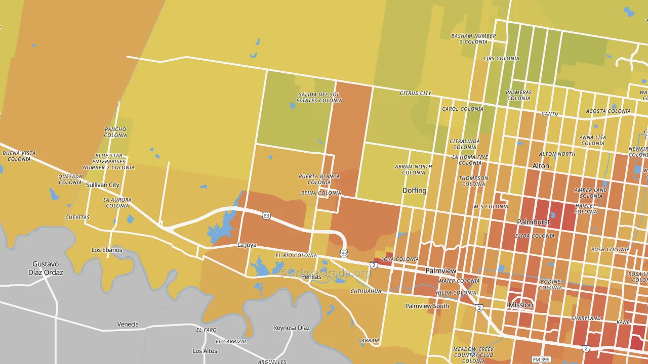 Penitas, TX Map of Vehicle Theft Rates