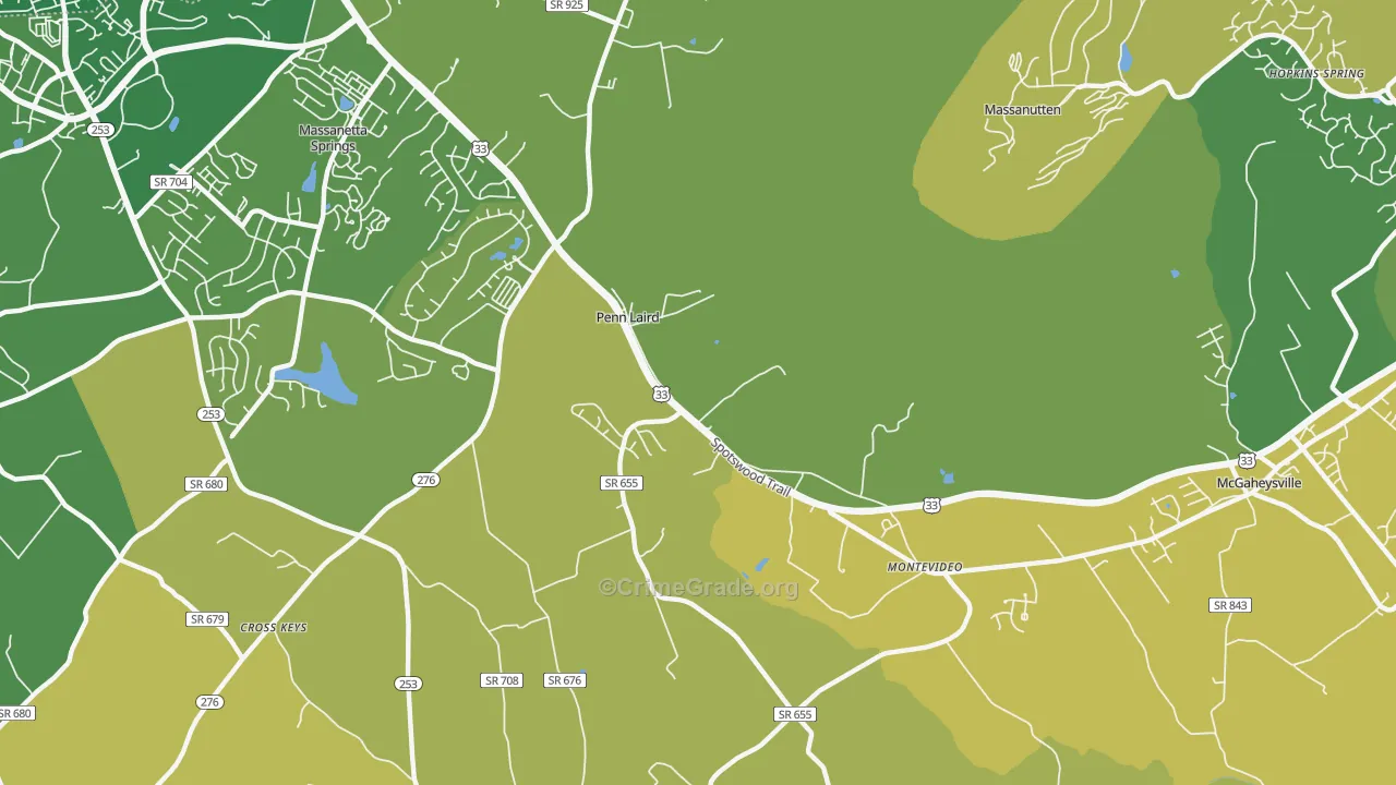 Penn Laird, VA Map of Vehicle Theft Rates