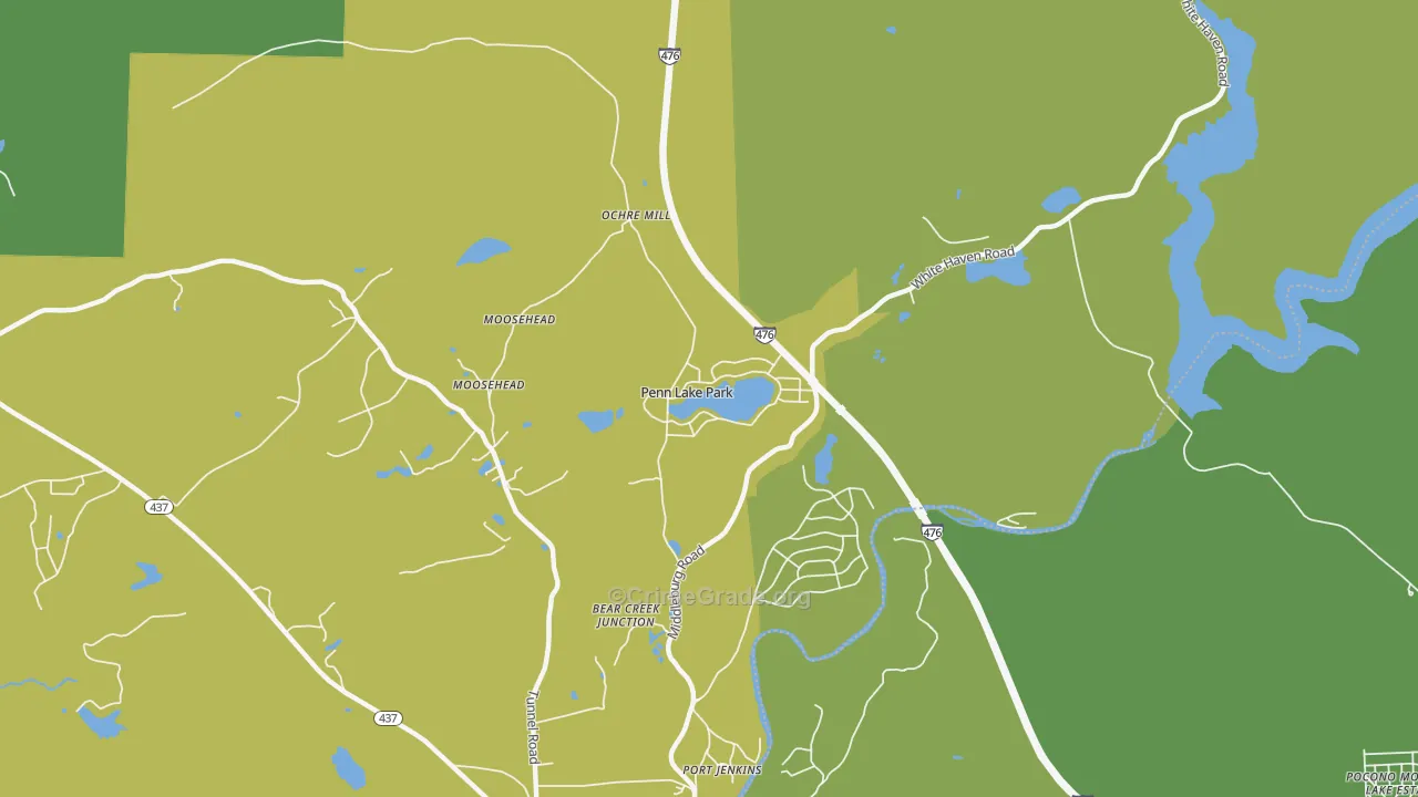 Penn Lake Park, PA Map of Vehicle Theft Rates