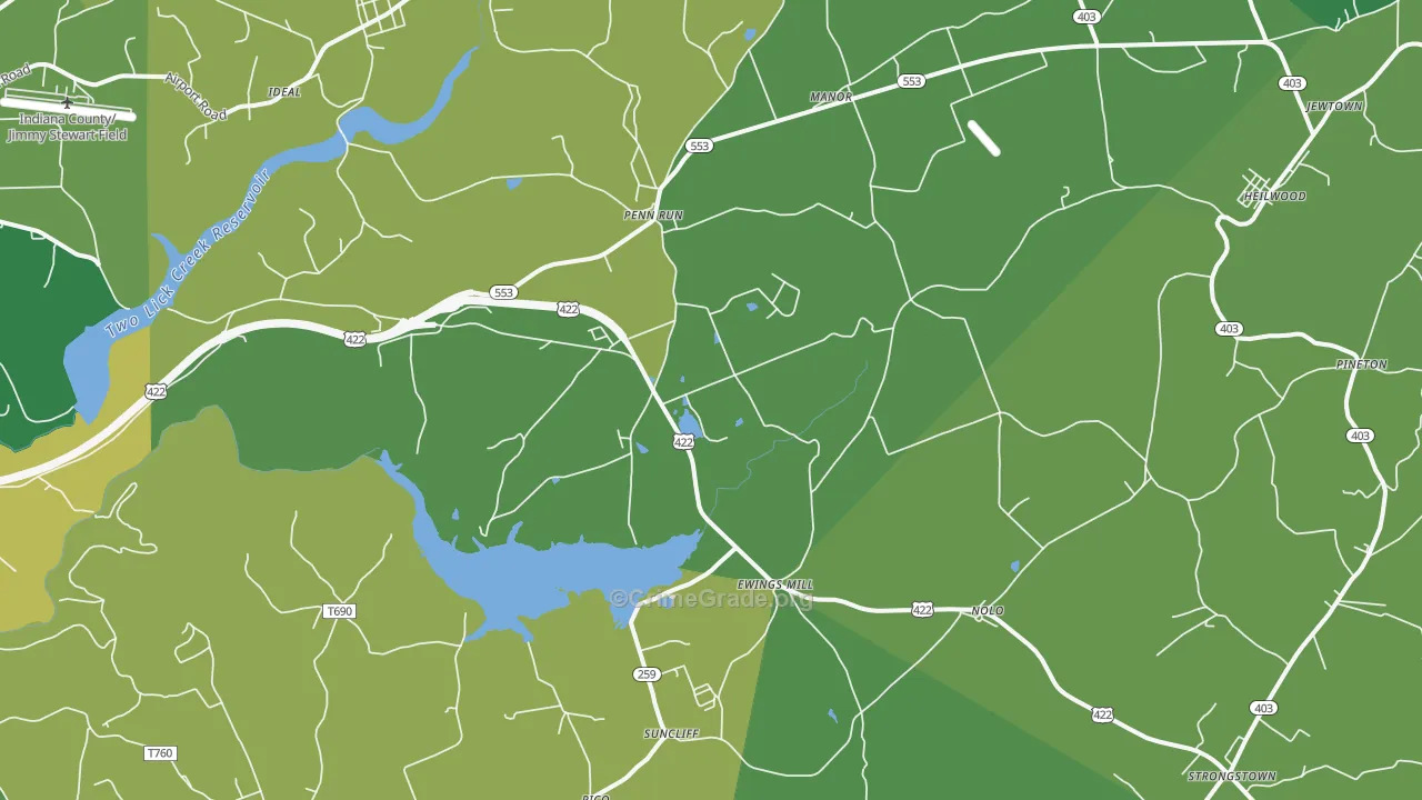 Penn Run, PA Map of Vehicle Theft Rates