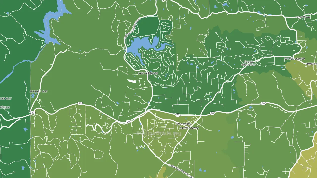Penn Valley, CA Map of Vehicle Theft Rates