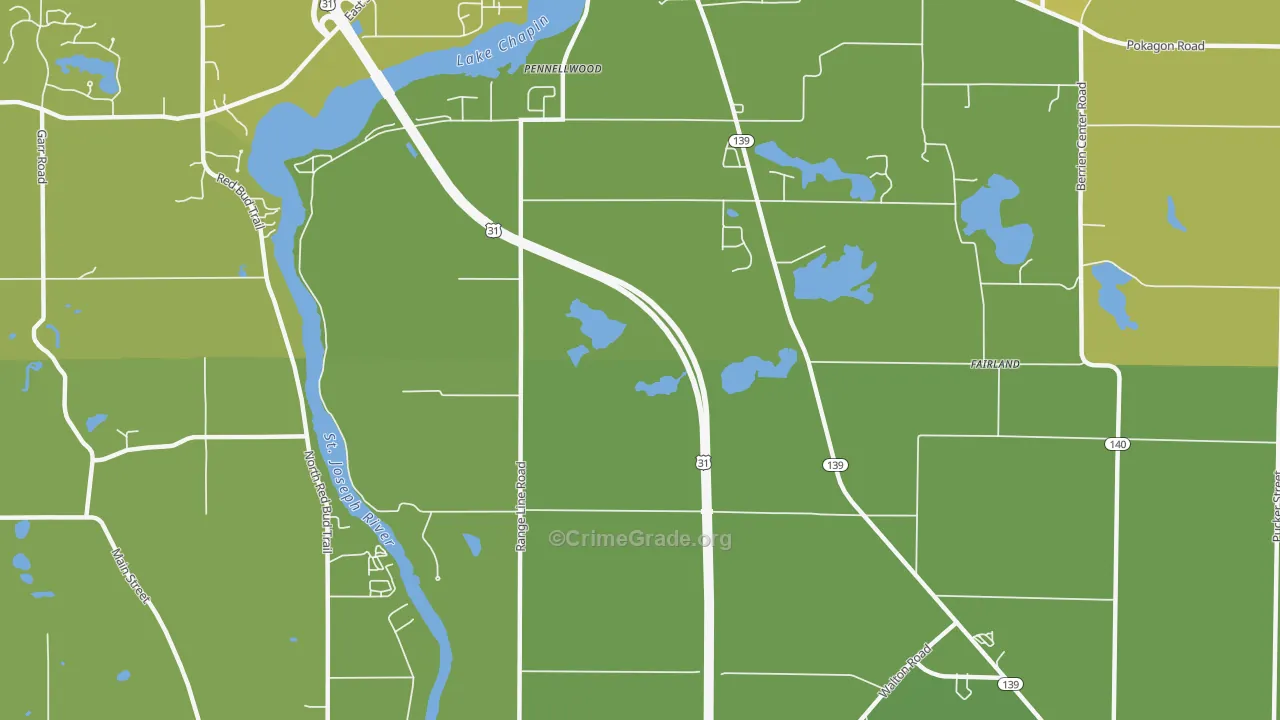 Pennellwood, MI Map of Vehicle Theft Rates