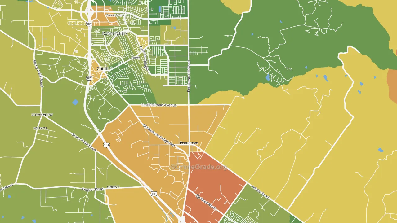 Penngrove, CA Map of Vehicle Theft Rates