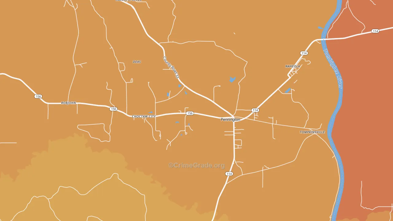 Pennington, AL Map of Vehicle Theft Rates
