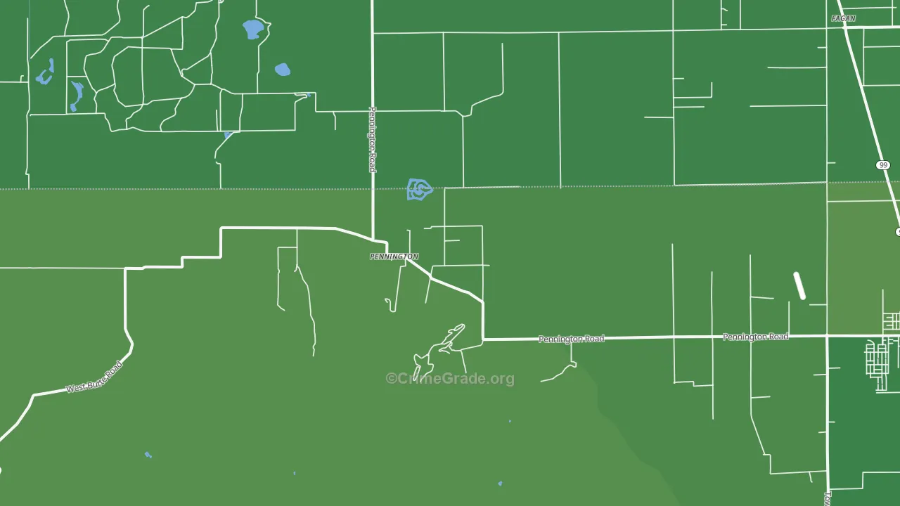 Pennington, CA Map of Vehicle Theft Rates