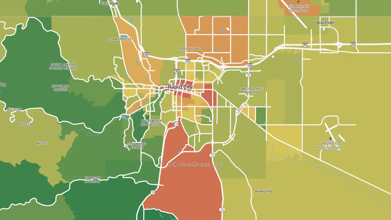 Pennington County, SD Map of Vehicle Theft Rates