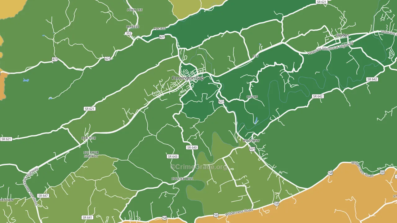 Pennington Gap, VA Map of Vehicle Theft Rates