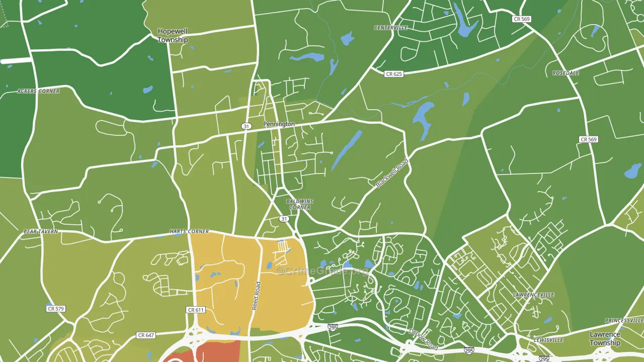 Pennington, NJ Map of Vehicle Theft Rates