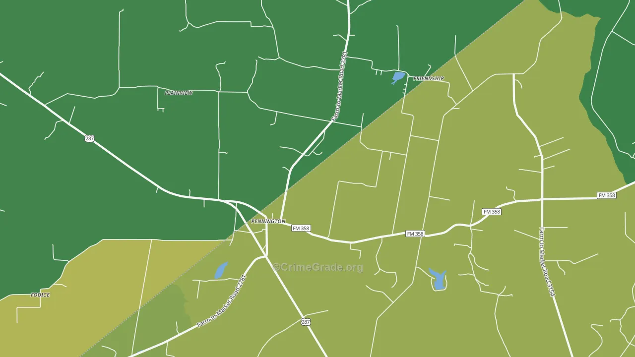 Pennington, TX Map of Vehicle Theft Rates