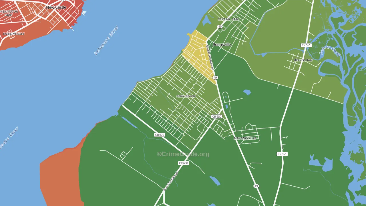 Penns Beach, Pennsville, NJ Map of Vehicle Theft Rates