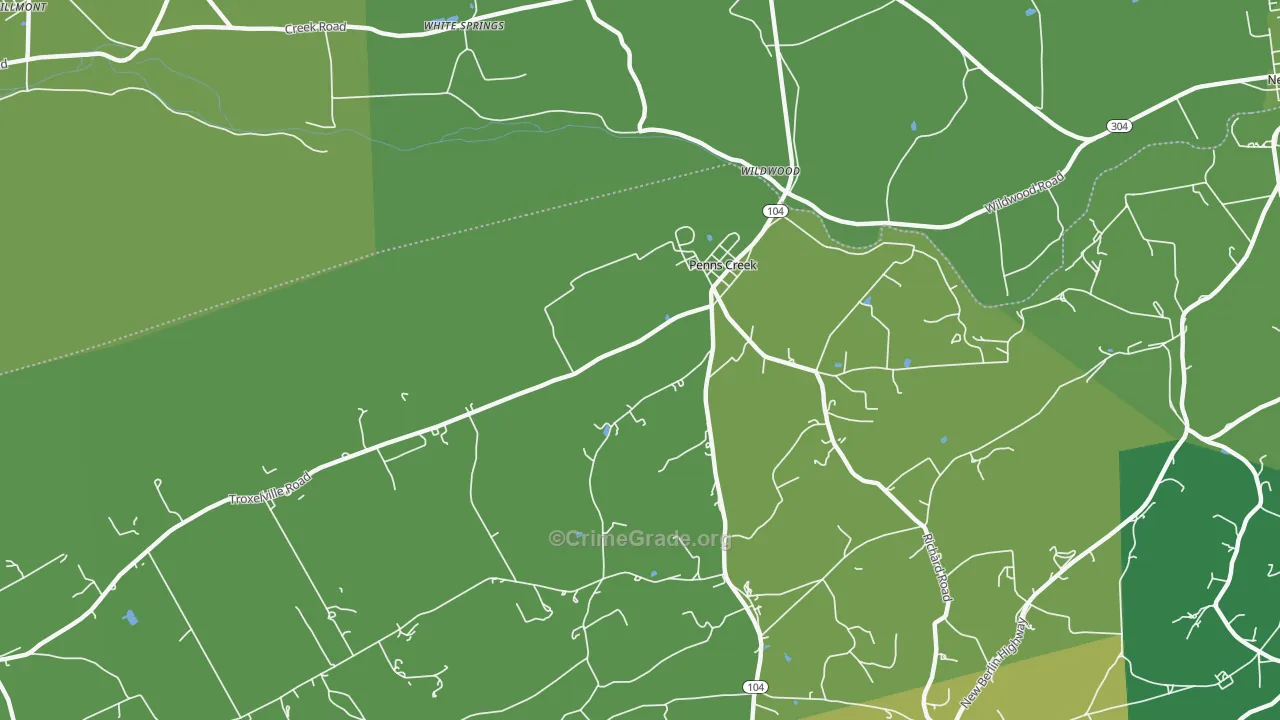Penns Creek, PA Map of Vehicle Theft Rates
