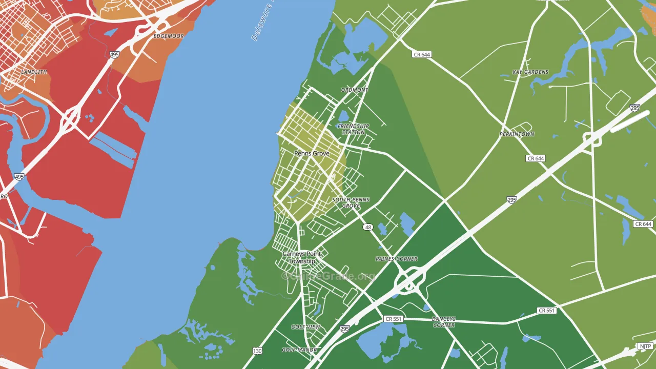 Penns Grove, NJ Map of Vehicle Theft Rates