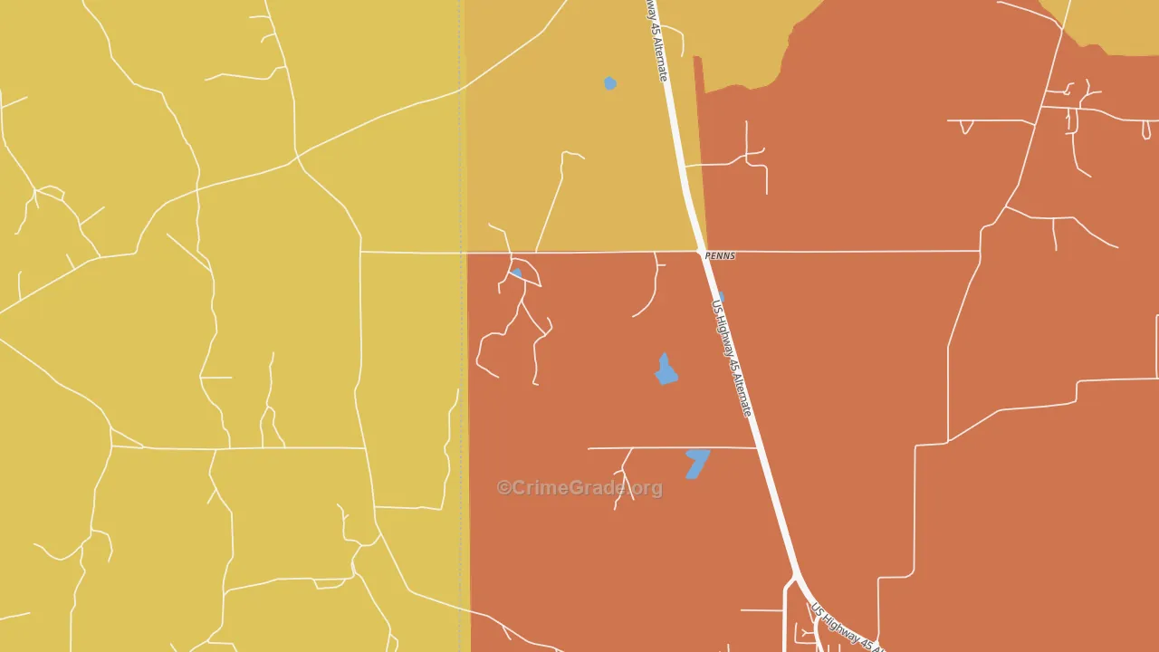 Penns, MS Map of Vehicle Theft Rates