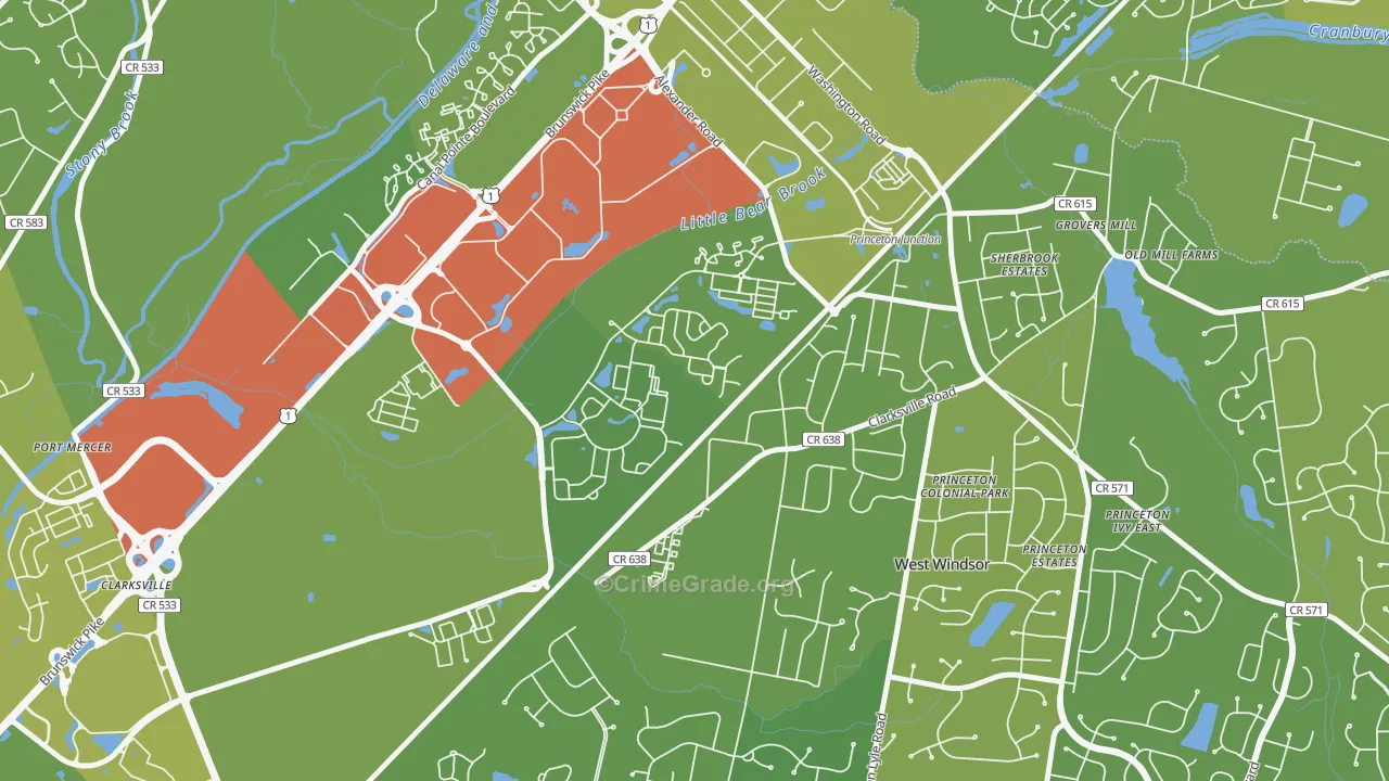 Penns Neck, NJ Map of Vehicle Theft Rates