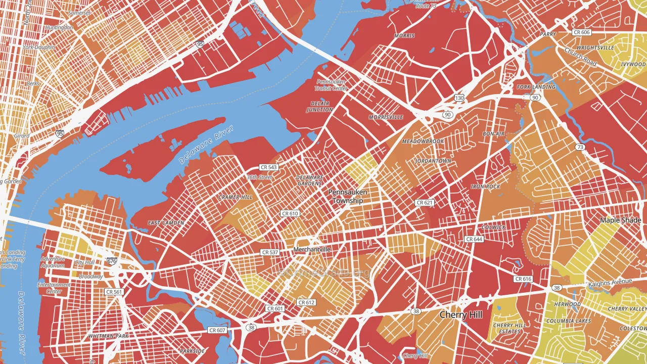 Pennsauken, NJ Map of Vehicle Theft Rates