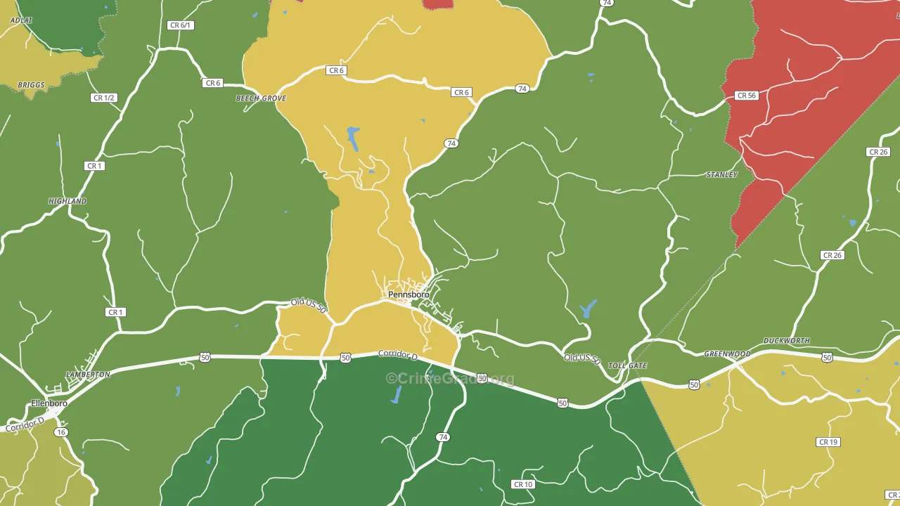 Pennsboro, WV Map of Vehicle Theft Rates