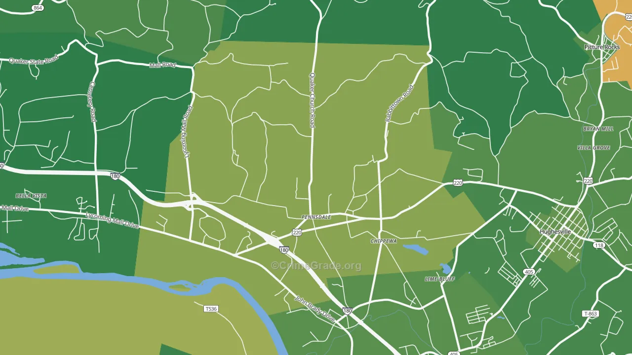 Pennsdale, PA Map of Vehicle Theft Rates