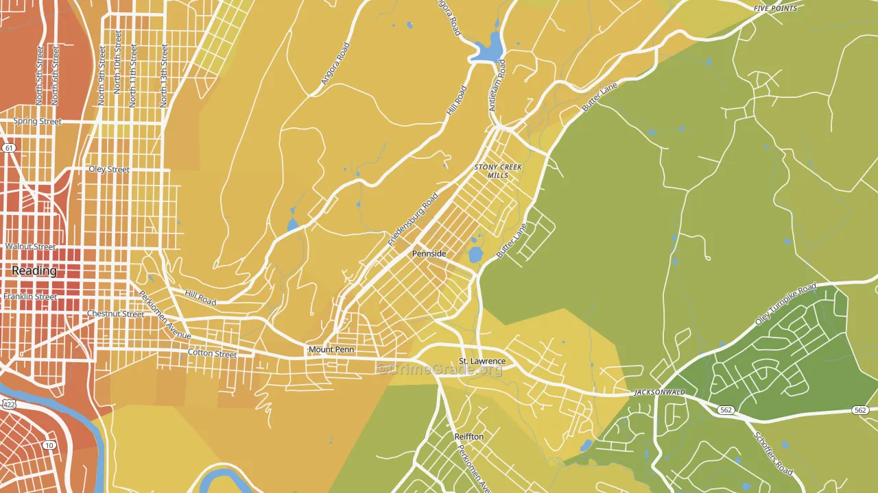 Pennside, PA Map of Vehicle Theft Rates