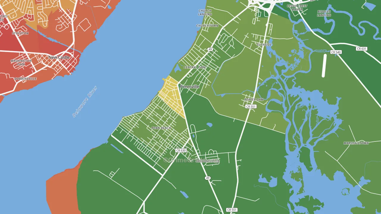 Pennsville, NJ Map of Vehicle Theft Rates