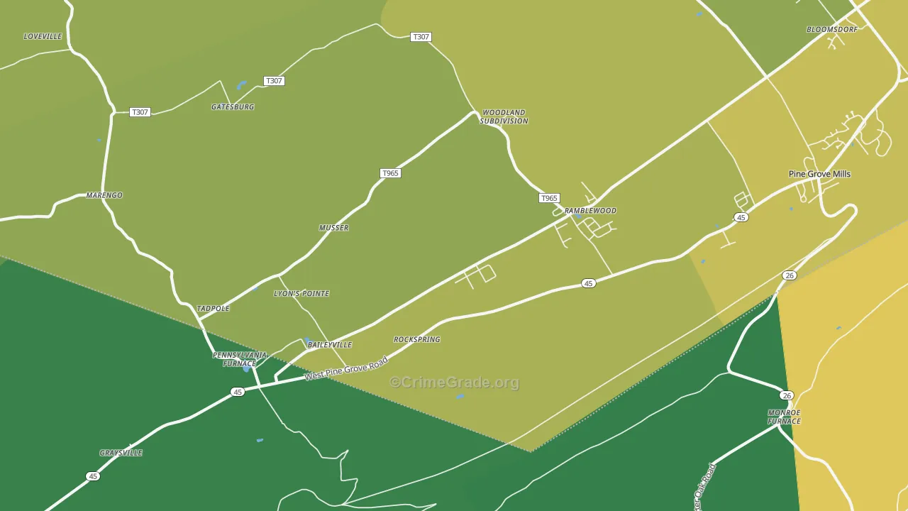 Pennsylvania Furnace, PA Map of Vehicle Theft Rates