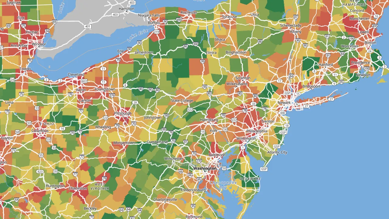 Pennsylvania Map of Vehicle Theft Rates