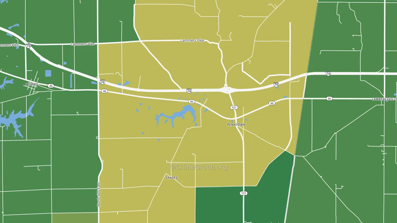 Penntown, IN Map of Vehicle Theft Rates