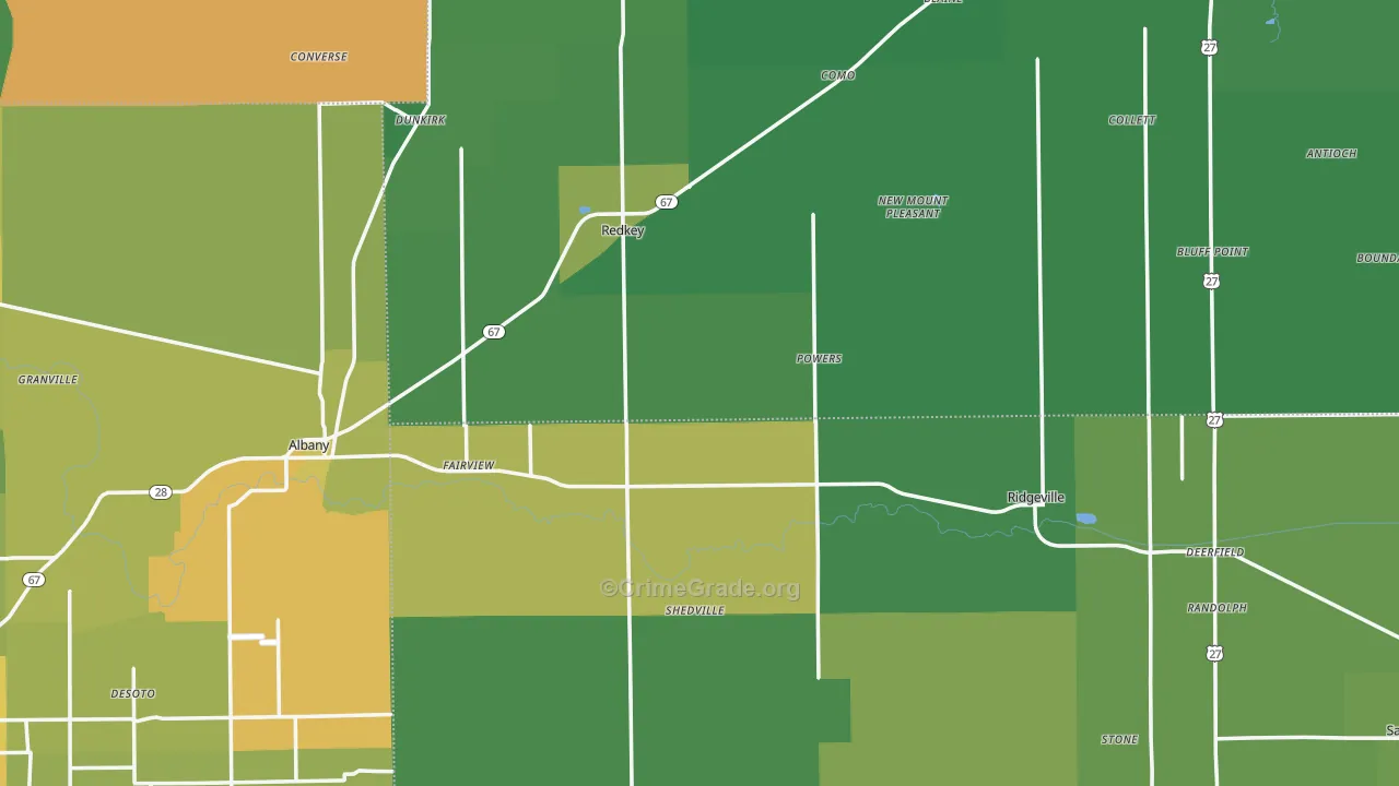 Pennville, IN Map of Vehicle Theft Rates