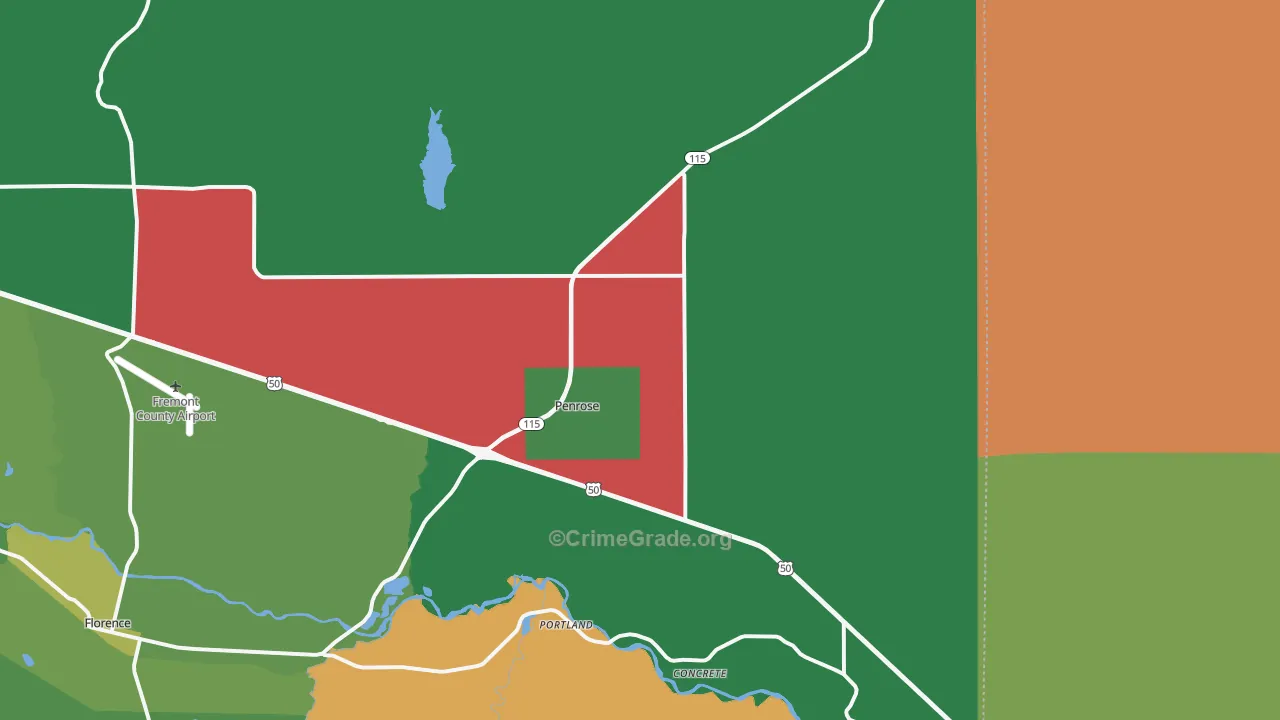 Penrose, CO Map of Vehicle Theft Rates