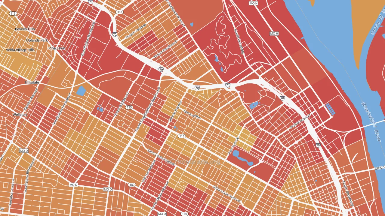 Penrose, St. Louis, MO Map of Vehicle Theft Rates