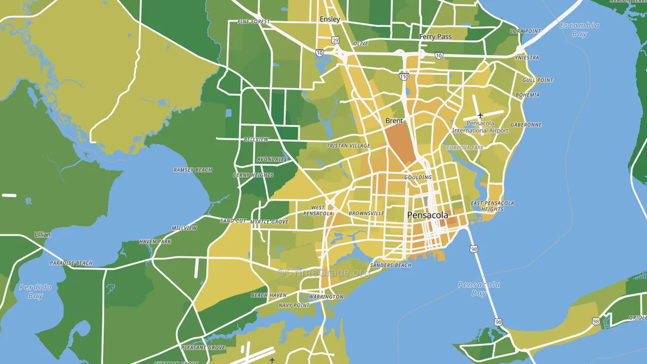 Pensacola, FL Map of Vehicle Theft Rates