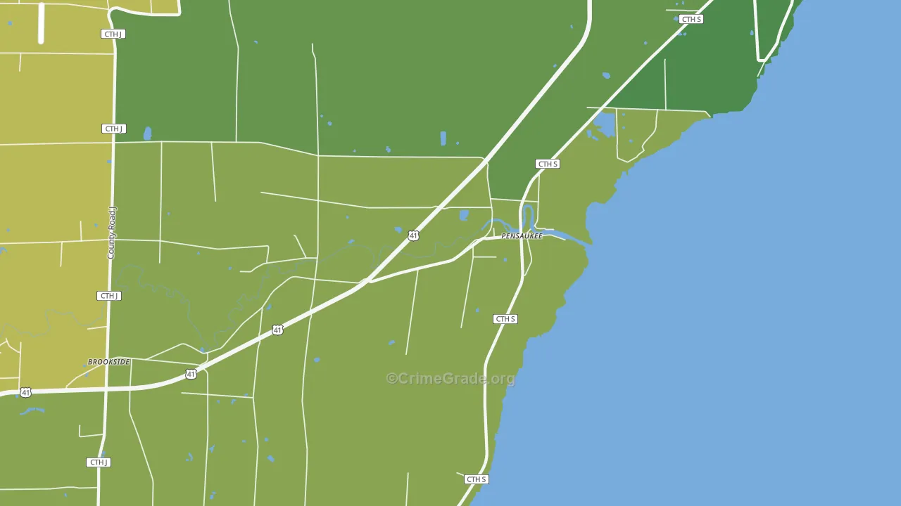 Pensaukee, WI Map of Vehicle Theft Rates
