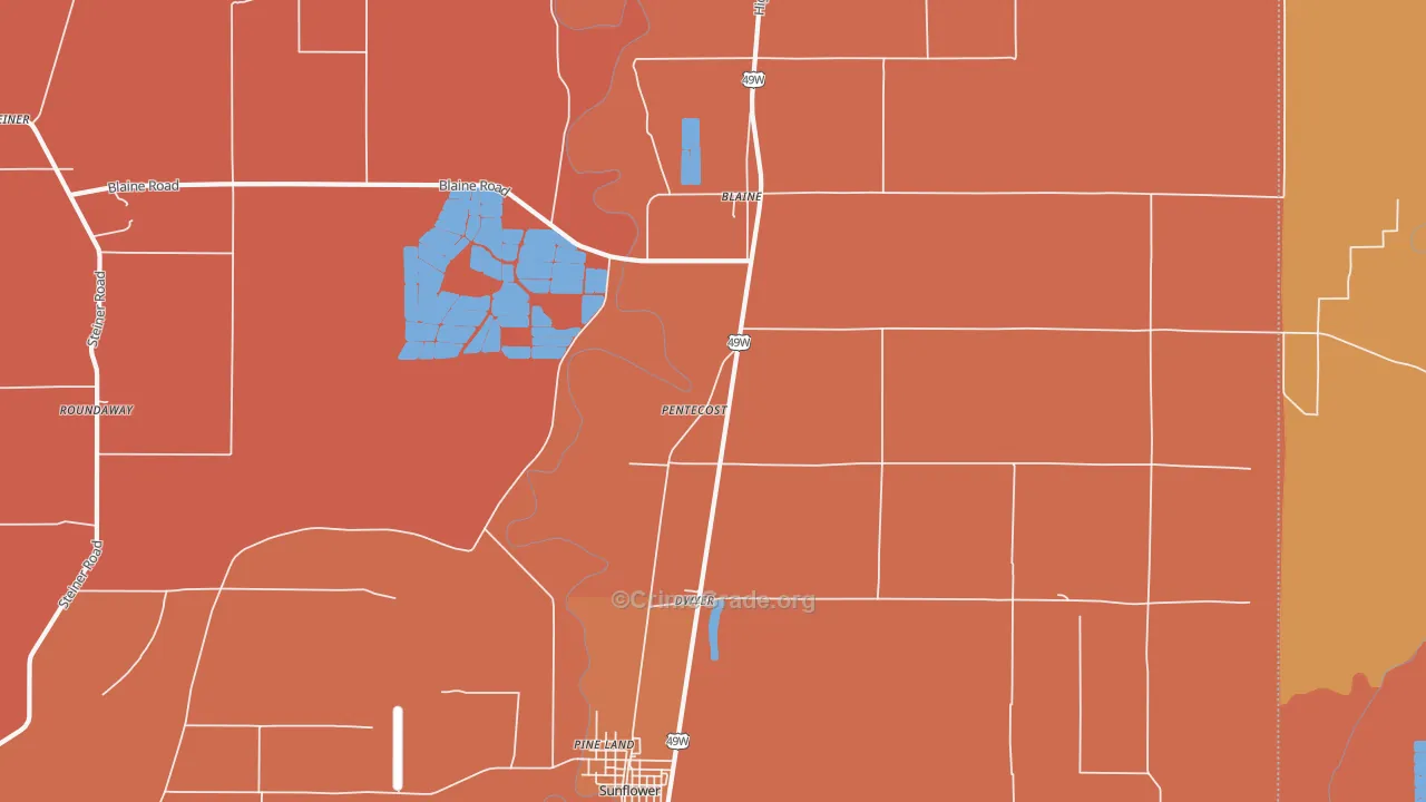 Pentecost, MS Map of Vehicle Theft Rates