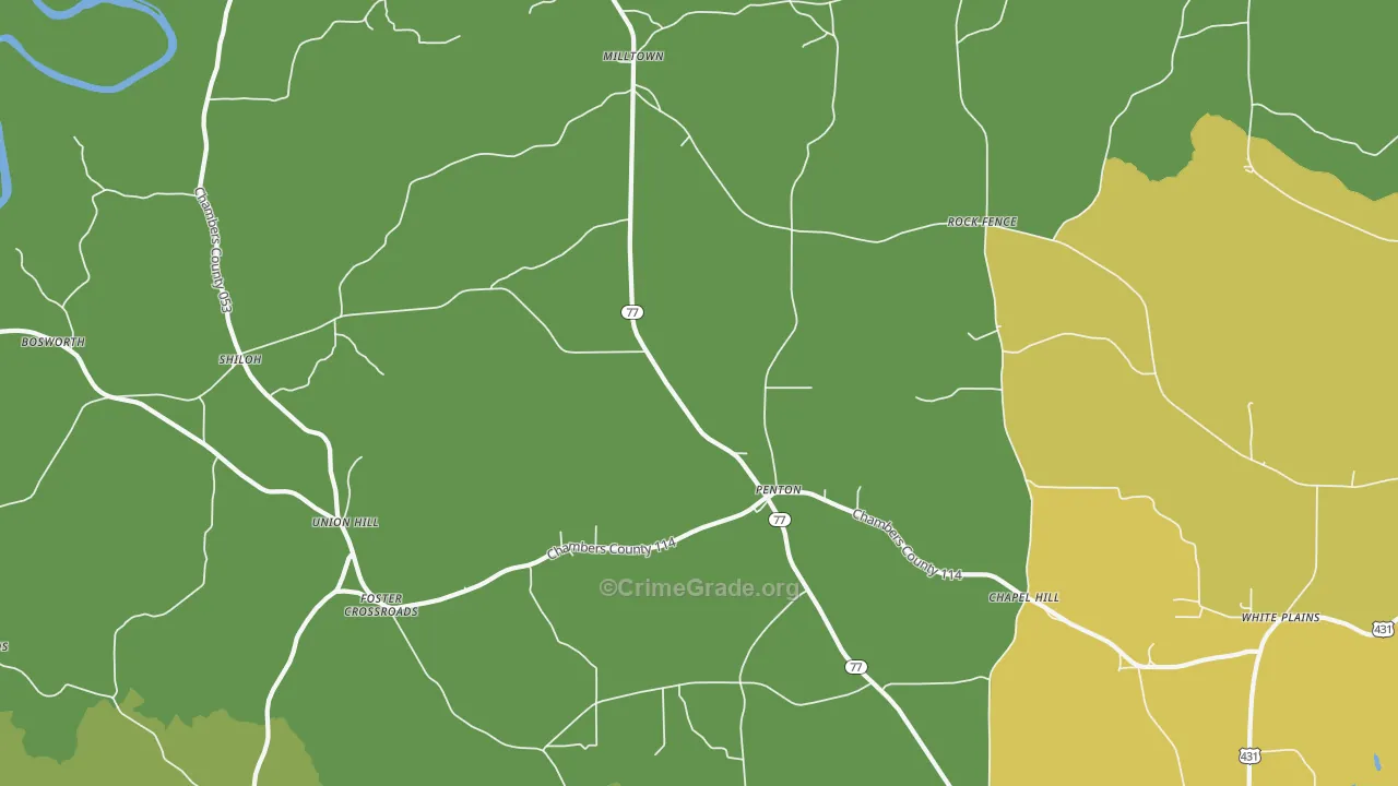 Penton, AL Map of Vehicle Theft Rates