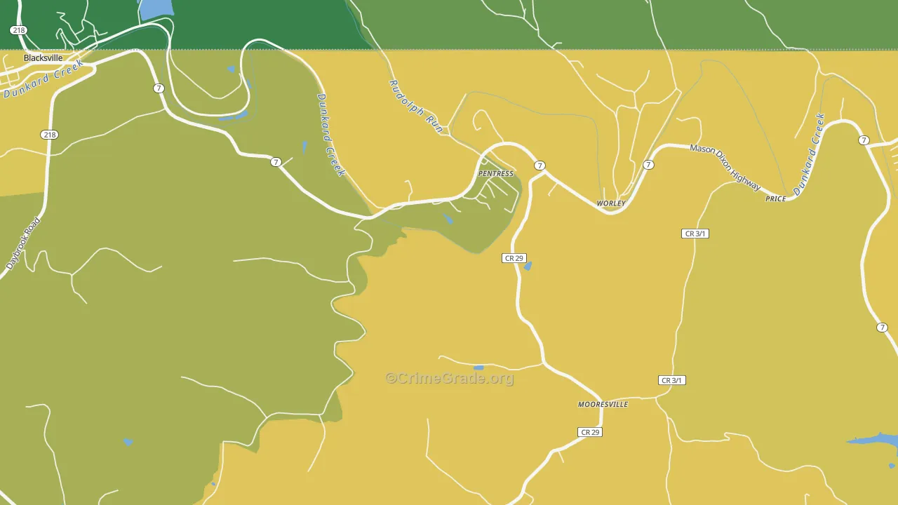 Pentress, WV Map of Vehicle Theft Rates