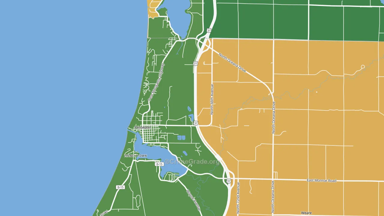 Pentwater, MI Map of Vehicle Theft Rates
