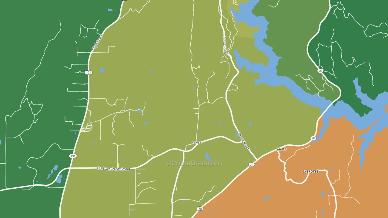 Pentz, CA Map of Vehicle Theft Rates