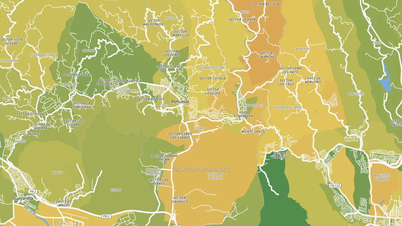 Penuelas, PR Map of Vehicle Theft Rates