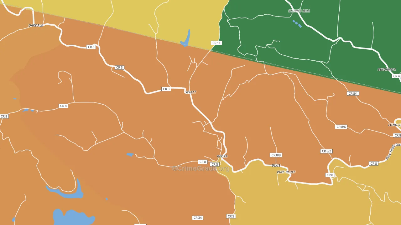 Peora, WV Map of Vehicle Theft Rates