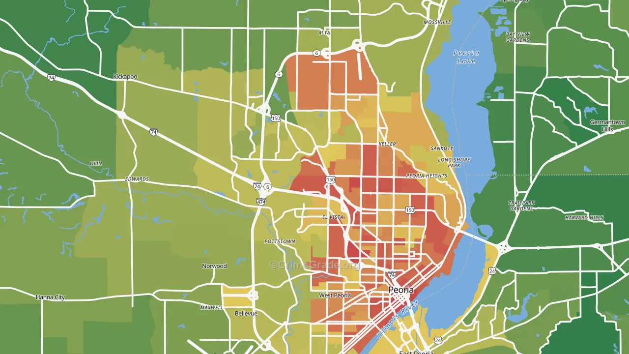 Peoria County, IL Map of Vehicle Theft Rates