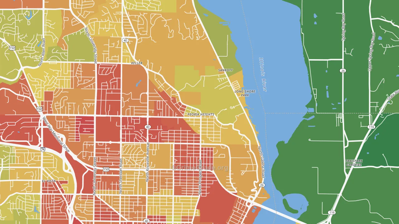 Peoria Heights, IL Map of Vehicle Theft Rates