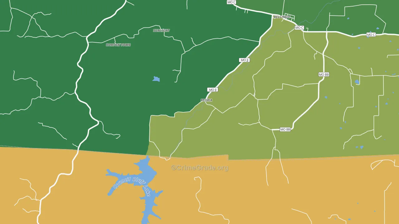 Peoria, MO Map of Vehicle Theft Rates