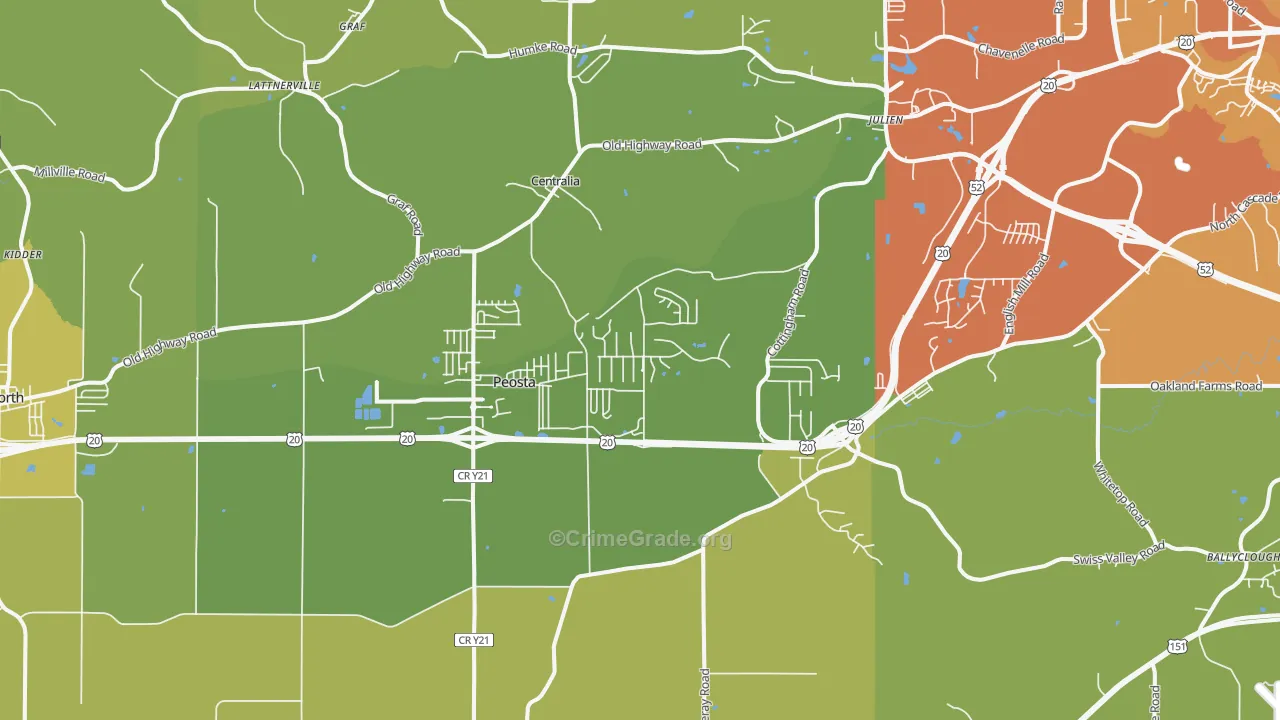 Peosta, IA Map of Vehicle Theft Rates
