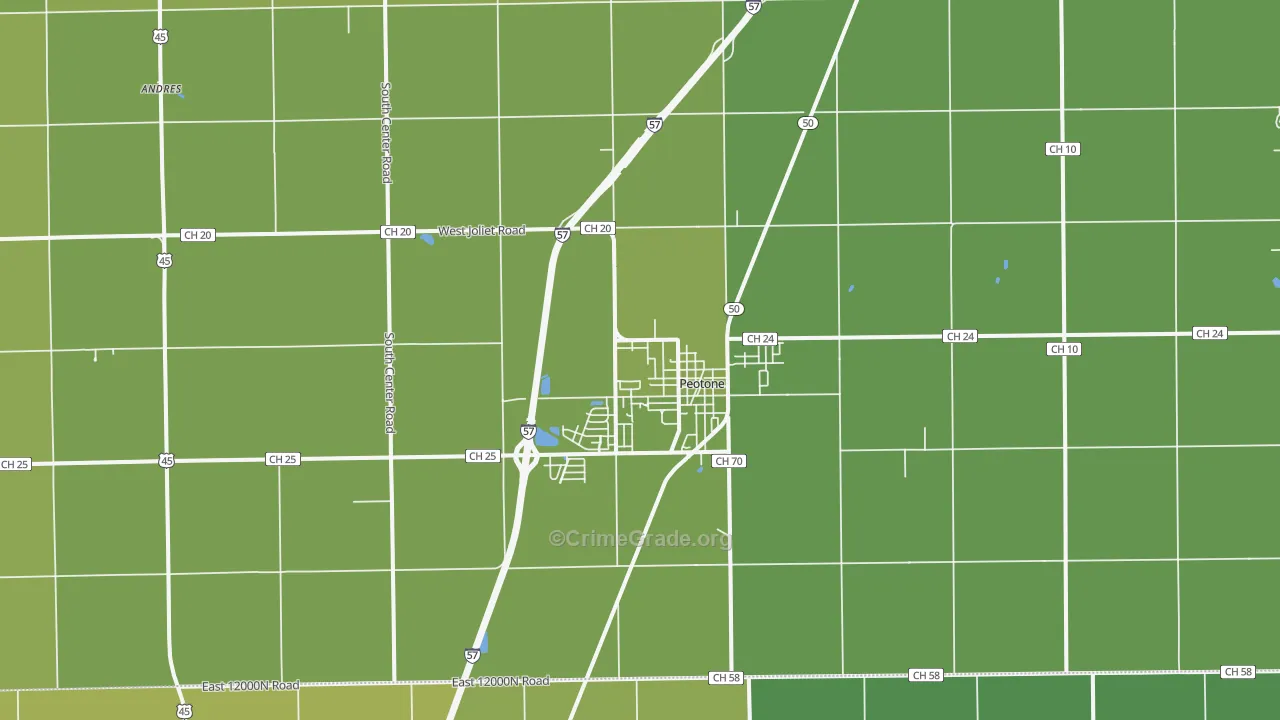 Peotone, IL Map of Vehicle Theft Rates