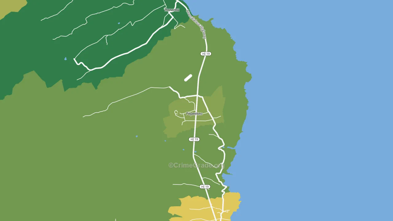 Pepeekeo, HI Map of Vehicle Theft Rates
